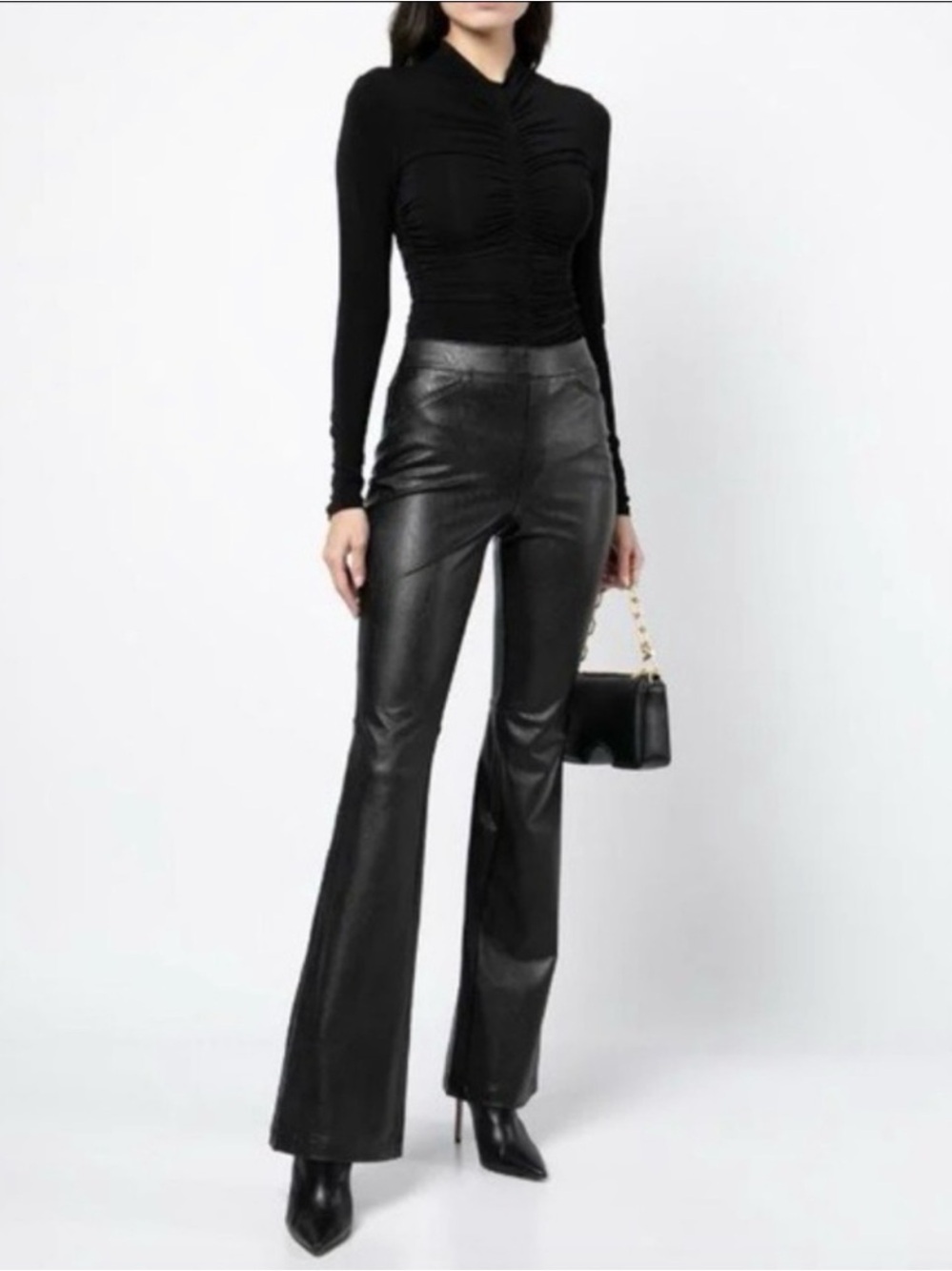 SPANX Faux Leather Flare Pants Black Pull-On Vegan Leather Disco Boho Chic Large